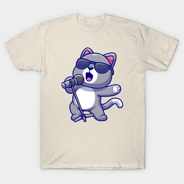 Cute Cat Singing Cartoon T-Shirt by Catalyst Labs